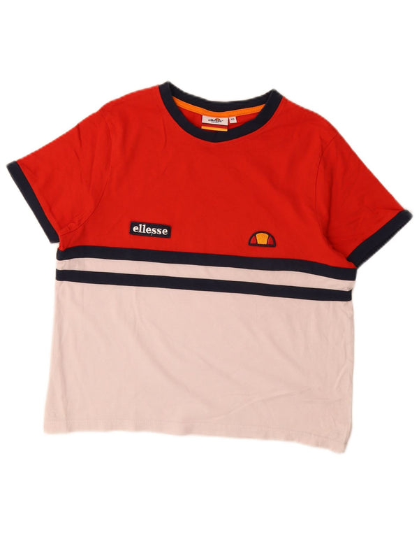 Ellesse T-shirt corta oversize da donna Top UK 6 XS Rosso Colourblock