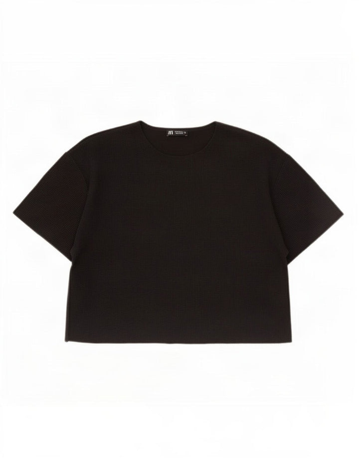 T-shirt corta da donna Zara UK 14 poliestere nero medio