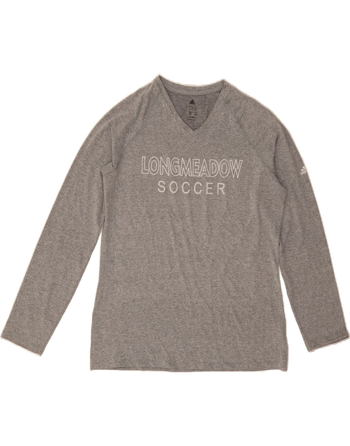 ADIDAS Womens Climalite Graphic Top Long Sleeve UK 16 Large Grey Polyester Vintage Adidas and Second-Hand Adidas from Messina Hembry 
