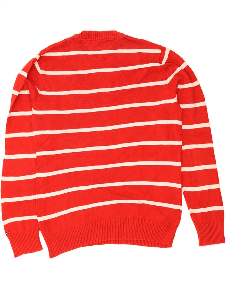 TOMMY HILFIGER Mens Crew Neck Jumper Sweater Medium Red Striped Cotton Vintage Tommy Hilfiger and Second-Hand Tommy Hilfiger from Messina Hembry 