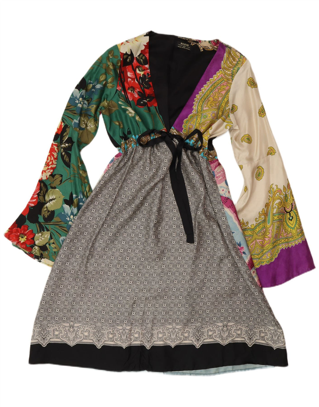 Abito a trapezio a maniche lunghe da donna vintage IT 40 medio multicolore