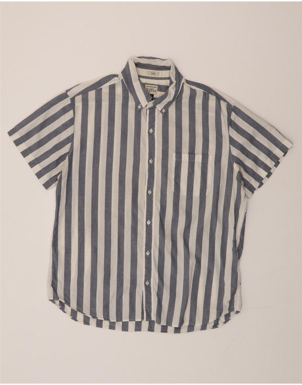 J. CREW Camicia slim a maniche corte da uomo XL in cotone a righe blu