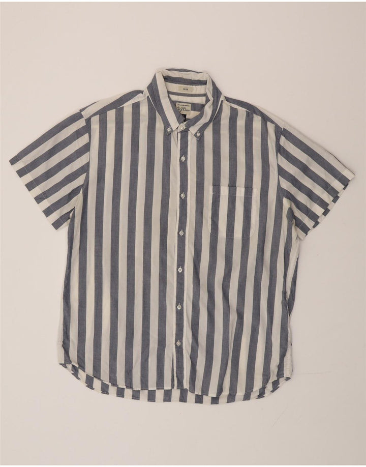 J. CREW Camicia slim a maniche corte da uomo XL in cotone a righe blu