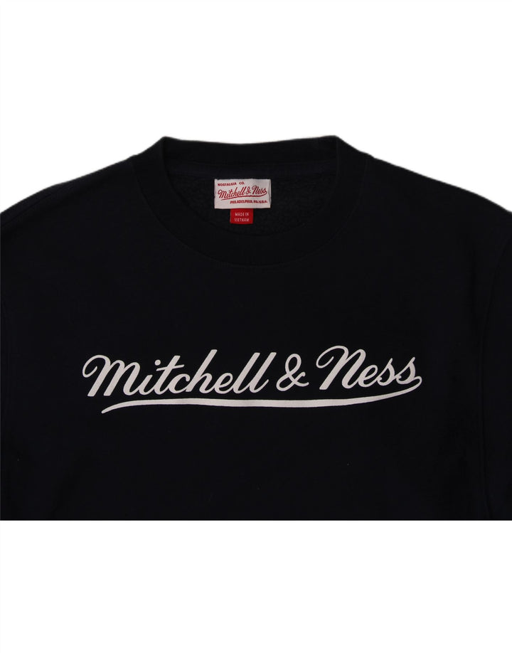 MITCHELL & NESS Mens Graphic Sweatshirt Jumper Medium Navy Blue Cotton Vintage Mitchell & Ness and Second-Hand Mitchell & Ness from Messina Hembry 