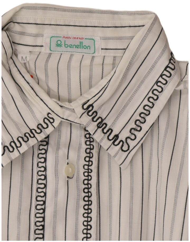 BENETTON Womens Overshirt Shirt UK 14 Medium White Striped
