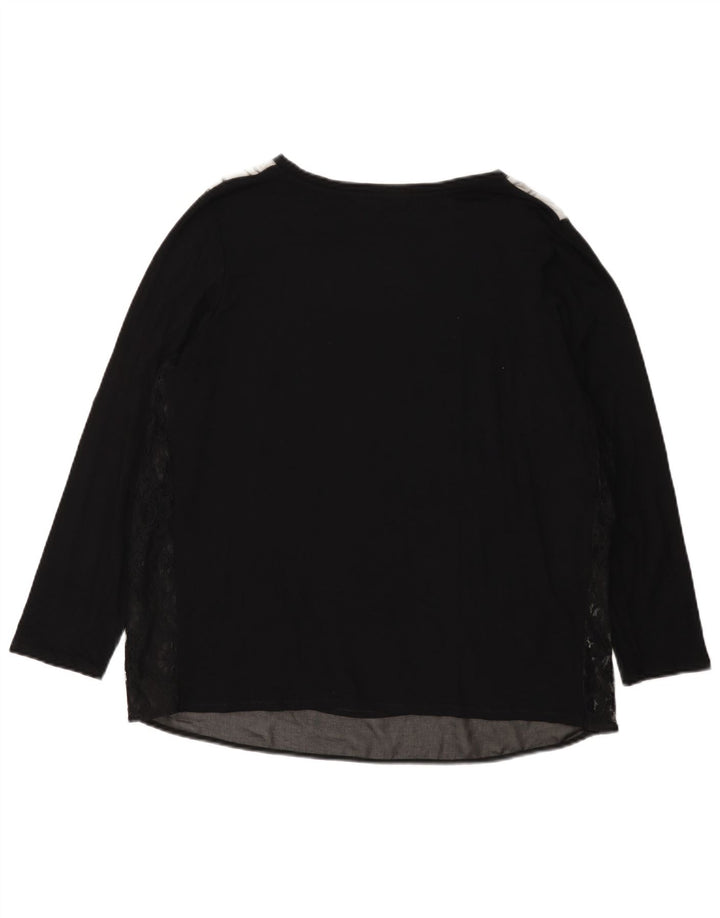 ELENA MIRO Top grafico da donna manica lunga UK 18 XL Nero