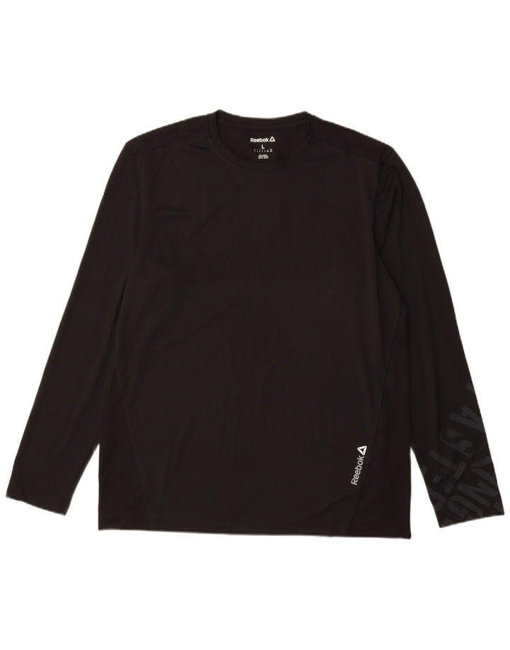 Top Reebok da uomo con grafica a maniche lunghe, grande, in poliestere nero