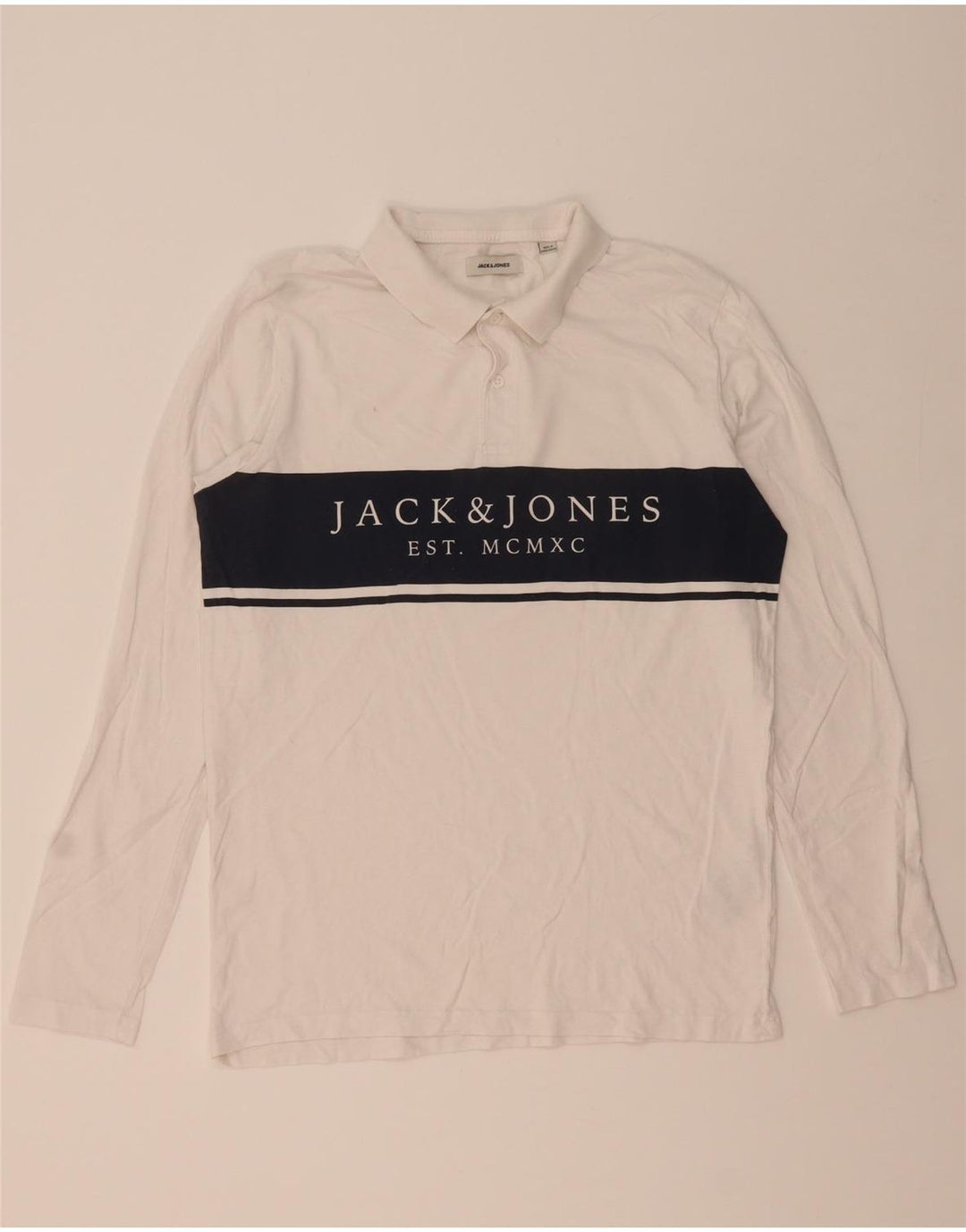 JACK & JONES Polo grafica da uomo a maniche lunghe color block bianco medio
