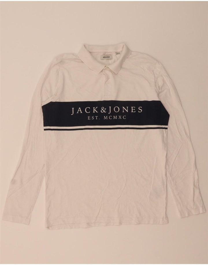 JACK & JONES Polo grafica da uomo a maniche lunghe color block bianco medio