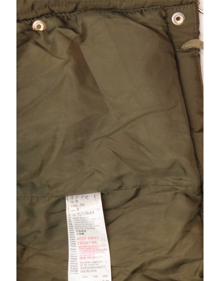 Topshop Giacca imbottita con cappuccio da donna UK 8 Small Verde Poliestere