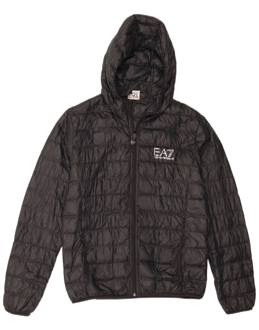 Giacca imbottita con cappuccio da uomo Emporio Armani UK 38 media nera in poliammide