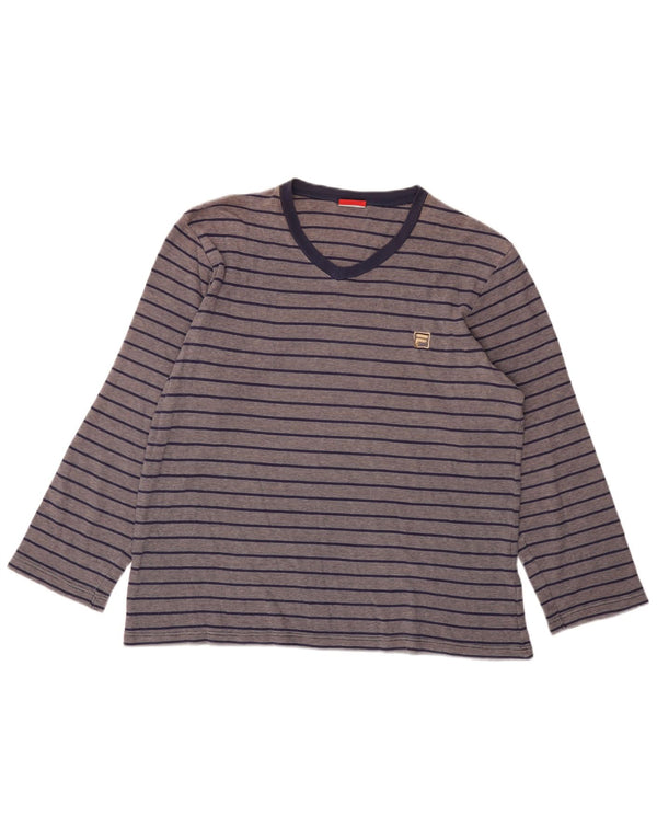 Fila Womens Top Long Sleeve UK 18 XL Navy Blue Striped