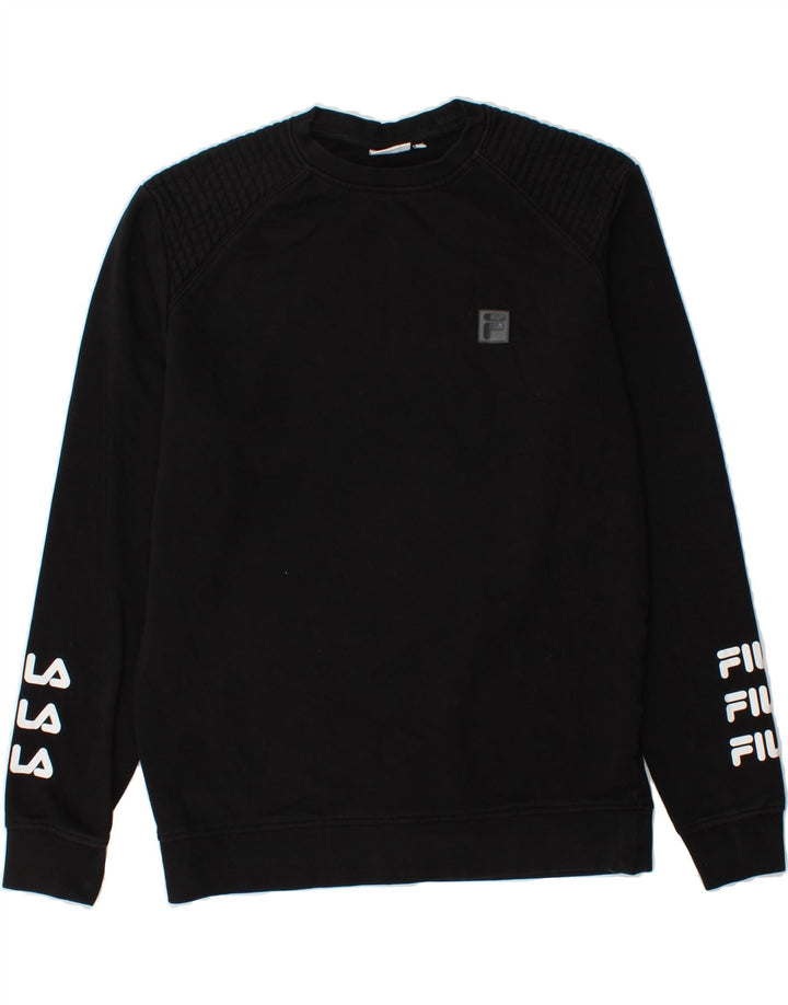 FILA Womens Graphic Sweatshirt Jumper Medium Black Cotton Vintage Fila and Second-Hand Fila from Messina Hembry 