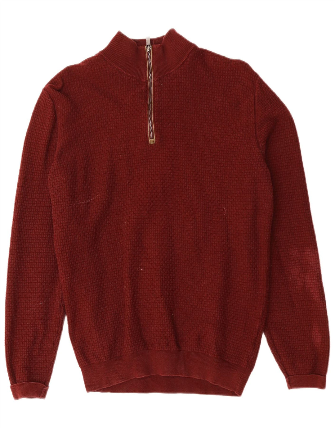 MASSIMO DUTTI Maglione da uomo con zip e collo piccolo in cotone bordeaux