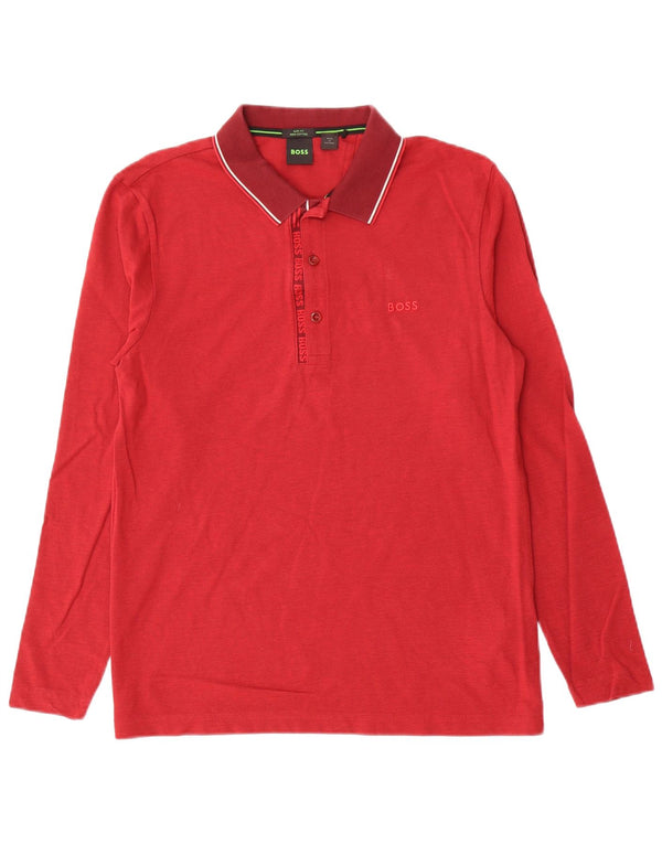 Polo Hugo Boss da uomo a maniche lunghe slim fit grande in cotone rosso