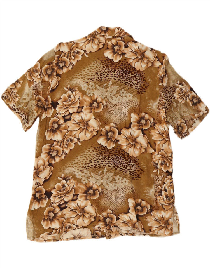 KINGFIELD Womens Short Sleeve Shirt EU 40 Medium Beige Floral Viscose Vintage Kingfield and Second-Hand Kingfield from Messina Hembry 