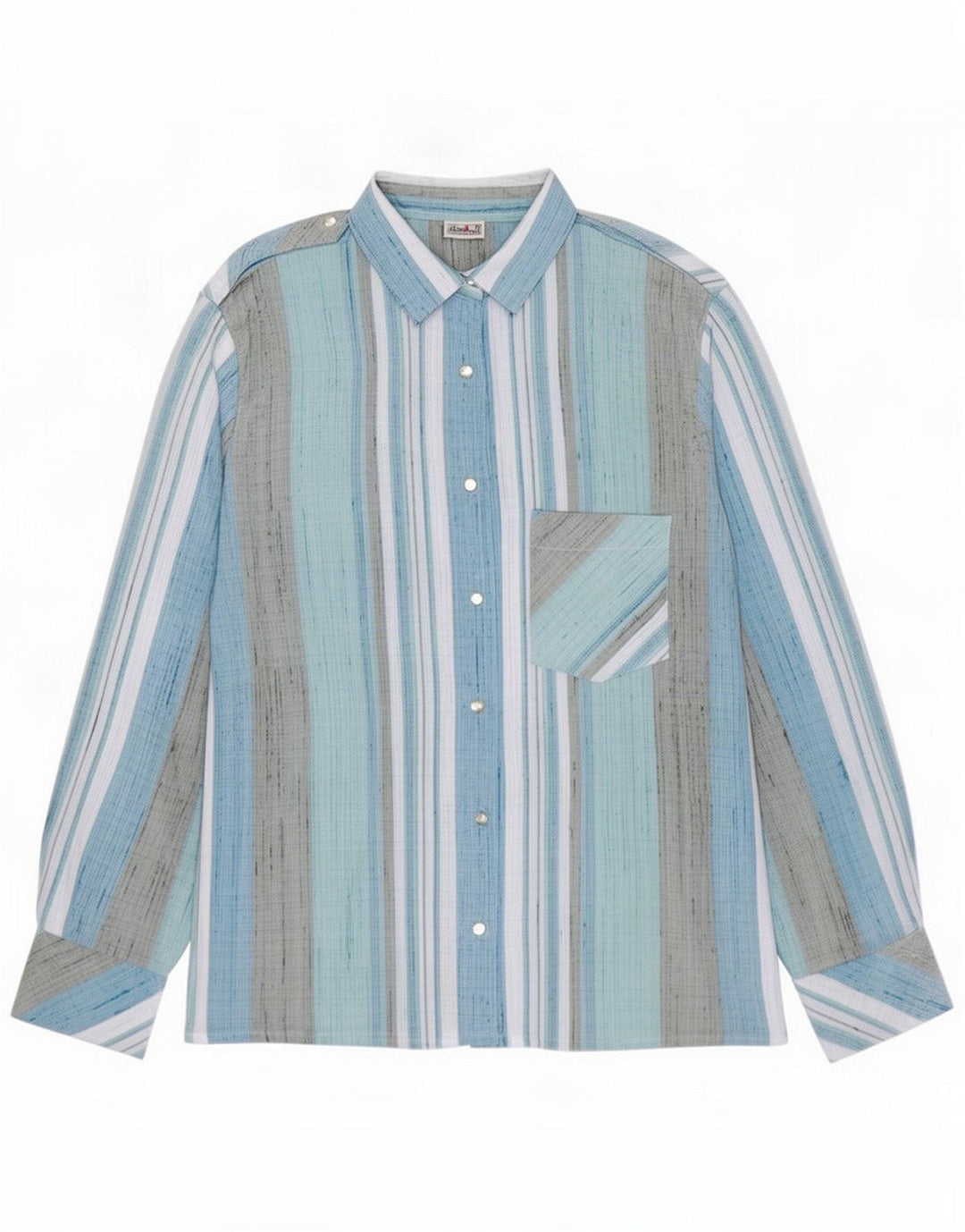 Camicia vintage da donna EU 38 Poliestere a righe blu medio