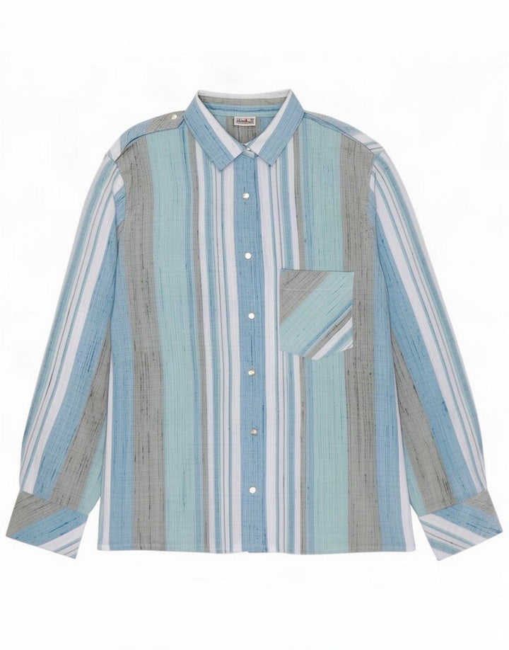 Camicia vintage da donna EU 38 Poliestere a righe blu medio