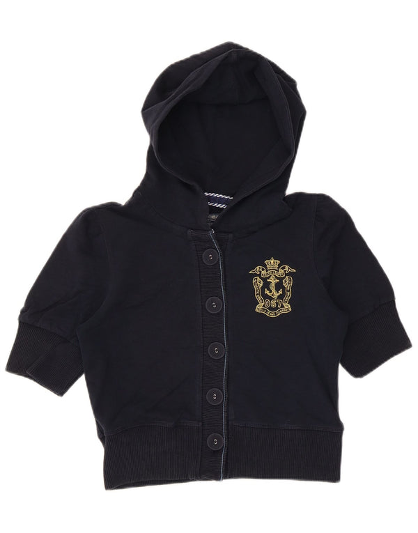 Top corto con cappuccio a maniche corte da donna Ralph Lauren UK 12 medio blu navy