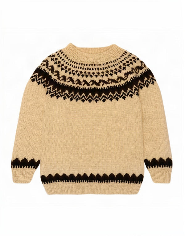 Maglione vintage da donna con scollo a barca UK 16 Large Beige Fair Isle