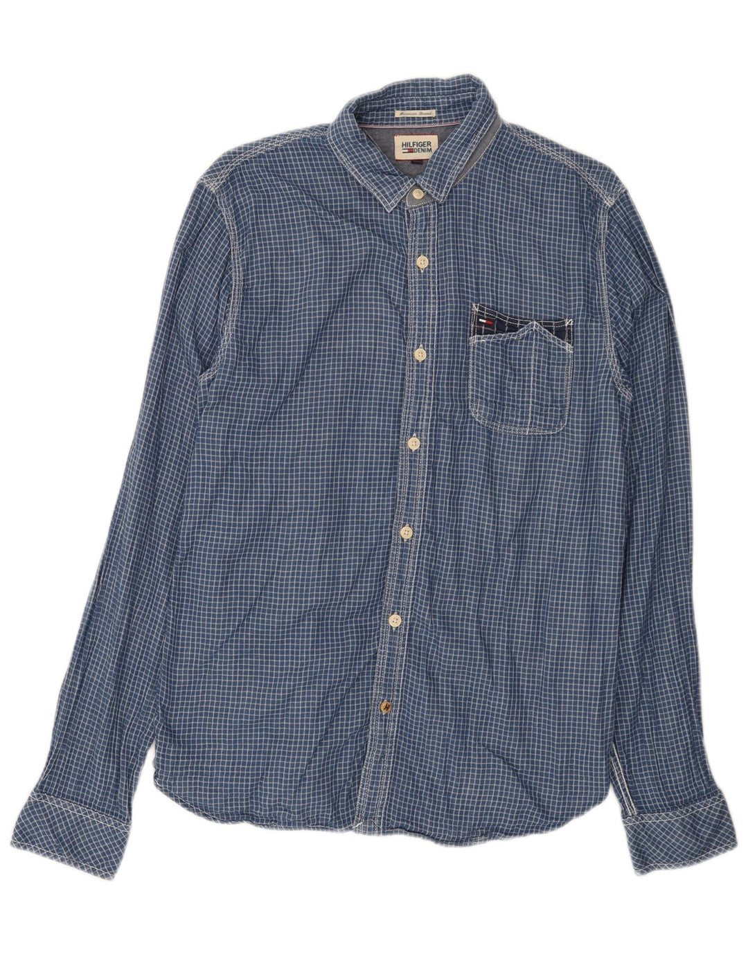 TOMMY HILFIGER Camicia da uomo in flanella di cotone a quadri blu medio