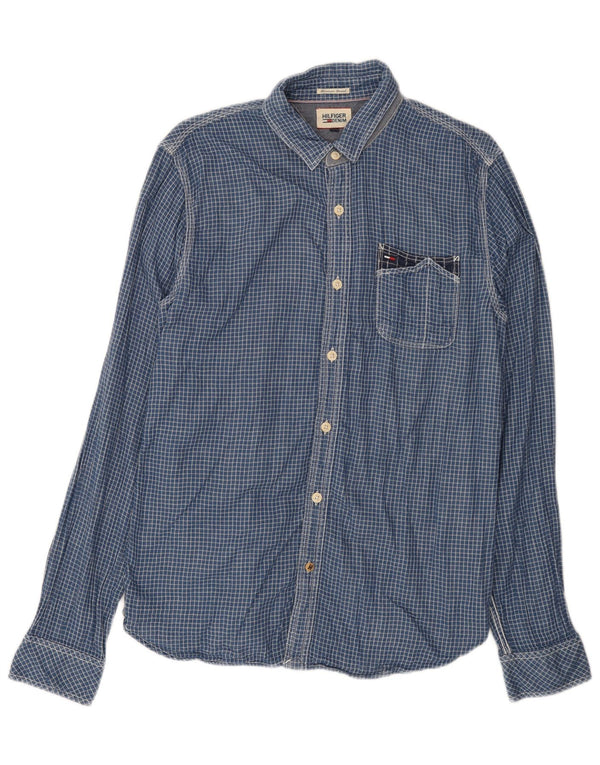 TOMMY HILFIGER Camicia da uomo in flanella di cotone a quadri blu medio