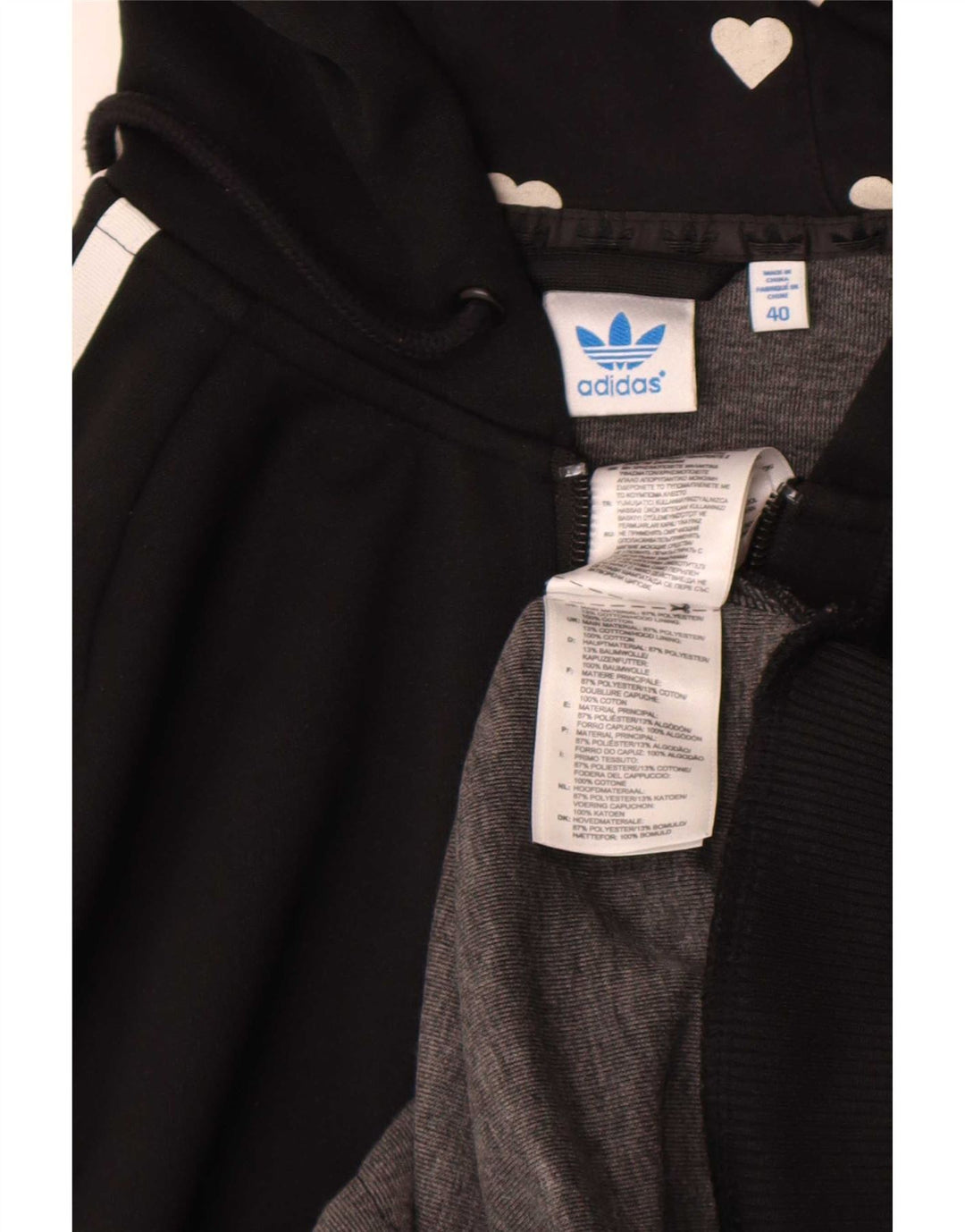Maglione con cappuccio e zip grafica da donna Adidas IT 40 Small Nero Poliestere