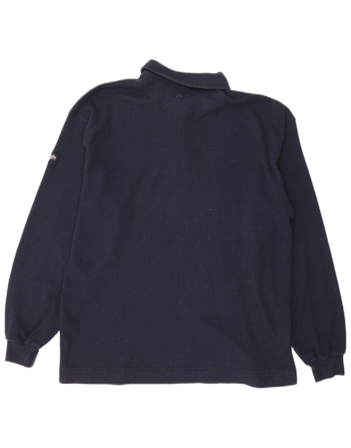Polo Reebok da uomo a maniche lunghe in cotone blu navy medio