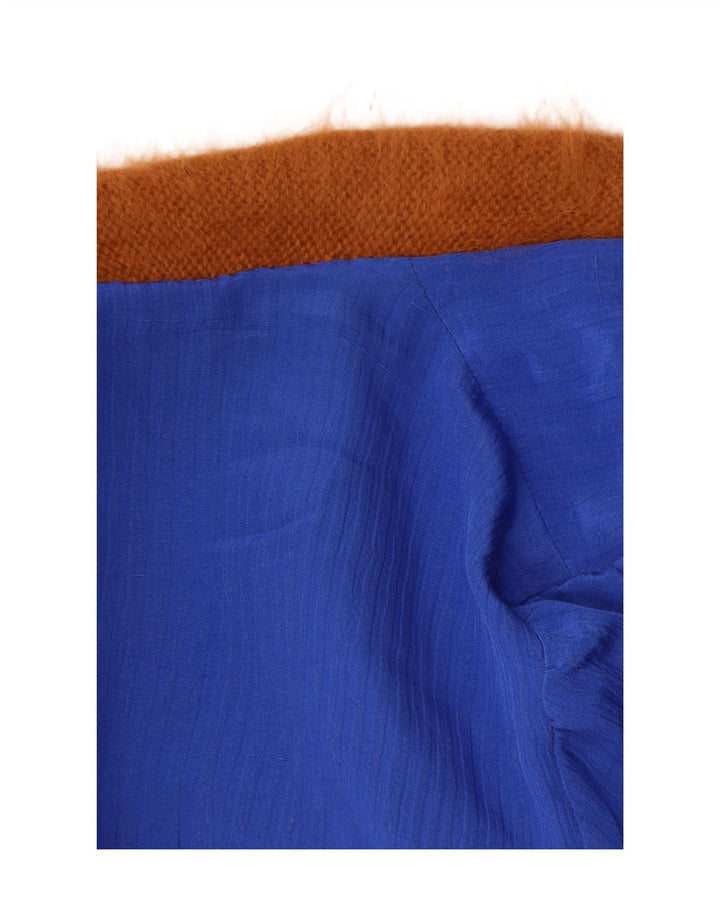 Maglione cardigan aperto lungo da donna vintage UK 14 Paisley marrone medio