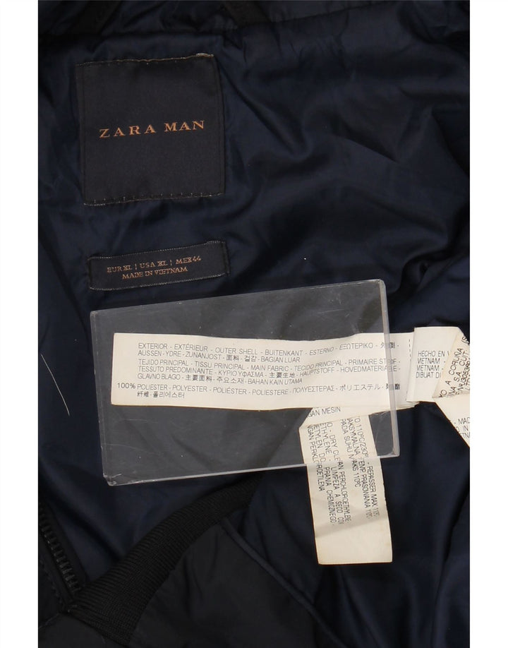 Giubbotto bomber con cappuccio da uomo Zara UK 42 XL Poliestere color block blu navy