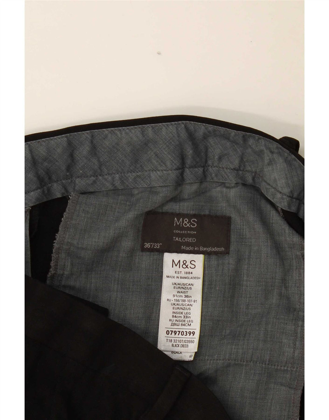 Pantaloni da abito su misura da uomo Marks & Spencer W36 L33 poliestere nero