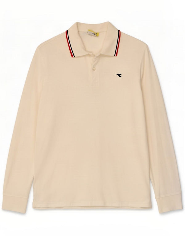 Diadora Polo da uomo a maniche lunghe XL in cotone bianco sporco