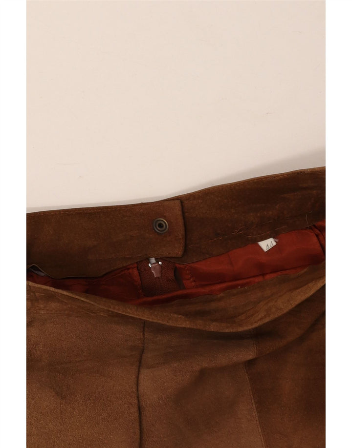 Gonna da donna in pelle scamosciata VINTAGE IT 44 Media W28 Marrone