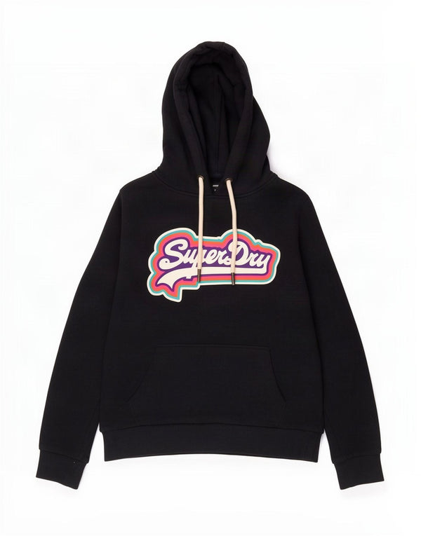 Felpa con cappuccio grafica da donna Superdry UK 12 cotone medio blu navy