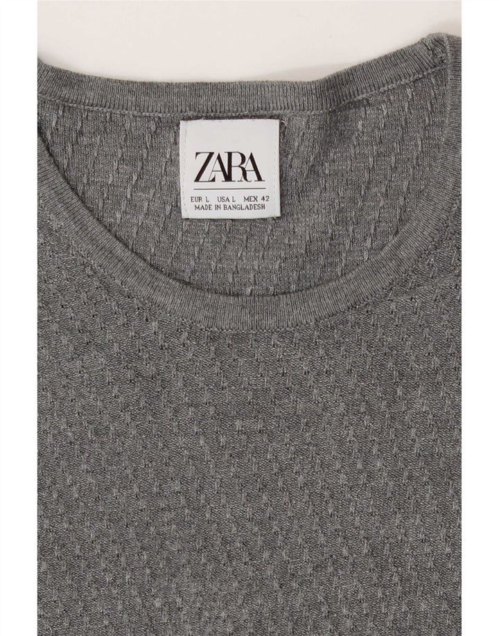 Maglione maglione girocollo da uomo Zara grande grigio