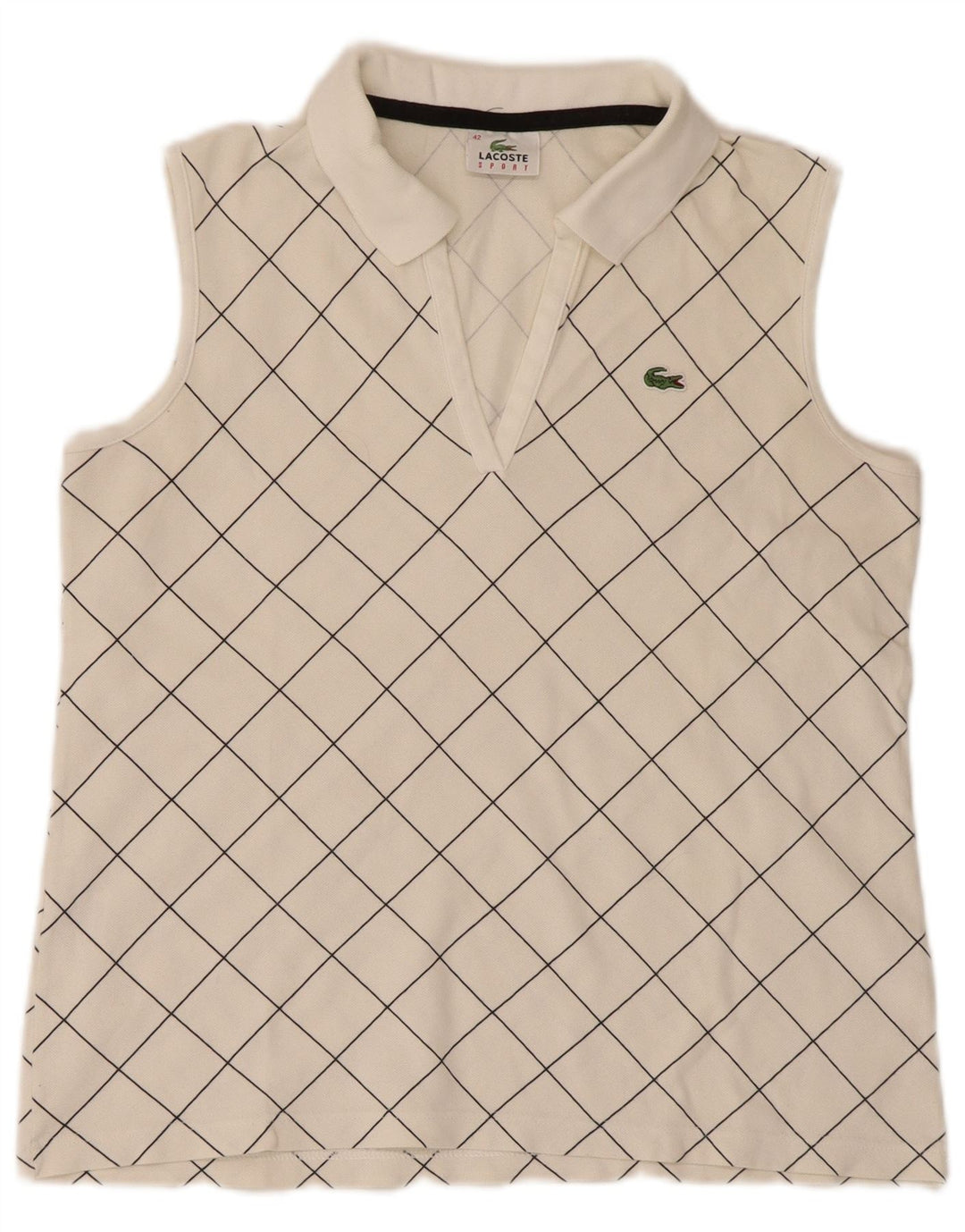 Polo senza maniche da donna Lacoste taglia 42 grande cotone bianco a quadri