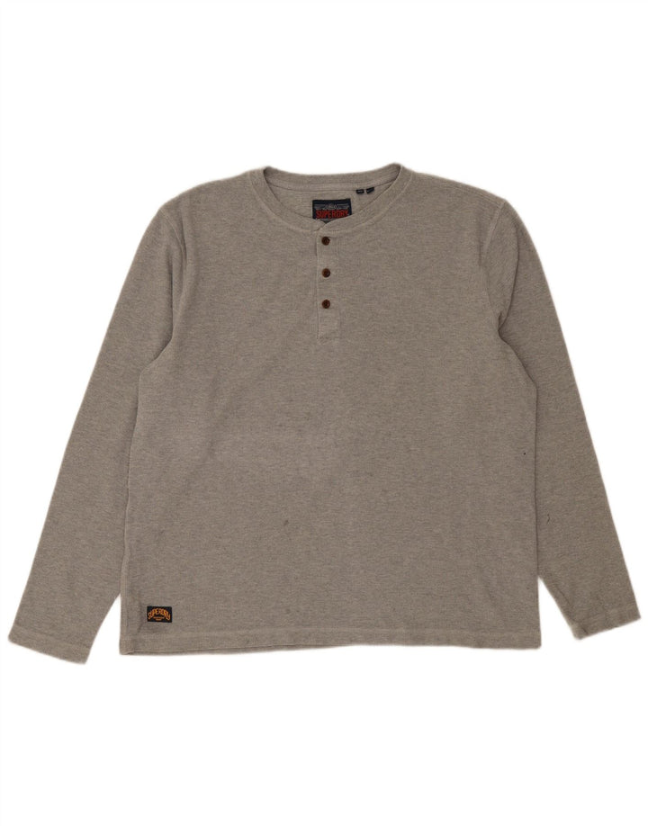 Top da uomo a maniche lunghe Superdry 2XL in cotone grigio