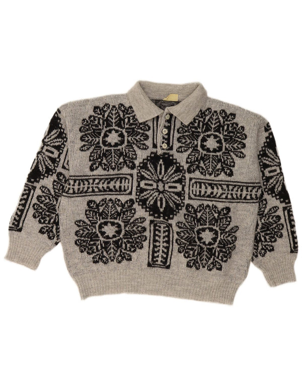 RODES Maglione oversize da donna con collo a polo oversize UK 18 XL Grigio floreale