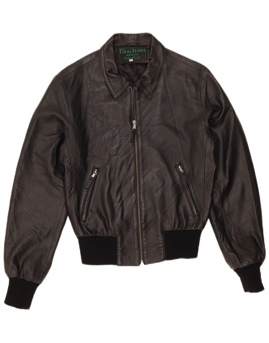 Giacca bomber da donna vintage in pelle IT 44 media pelle nera