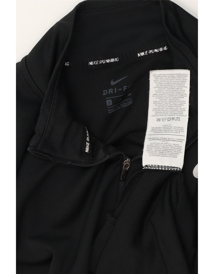 NIKE Top da tuta pullover con zip e collo Dri Fit da donna UK 10 Small Nero