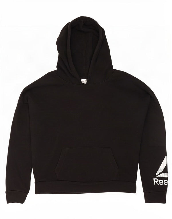Maglione con cappuccio oversize grafico da donna Reebok UK 12/14 Cotone nero medio