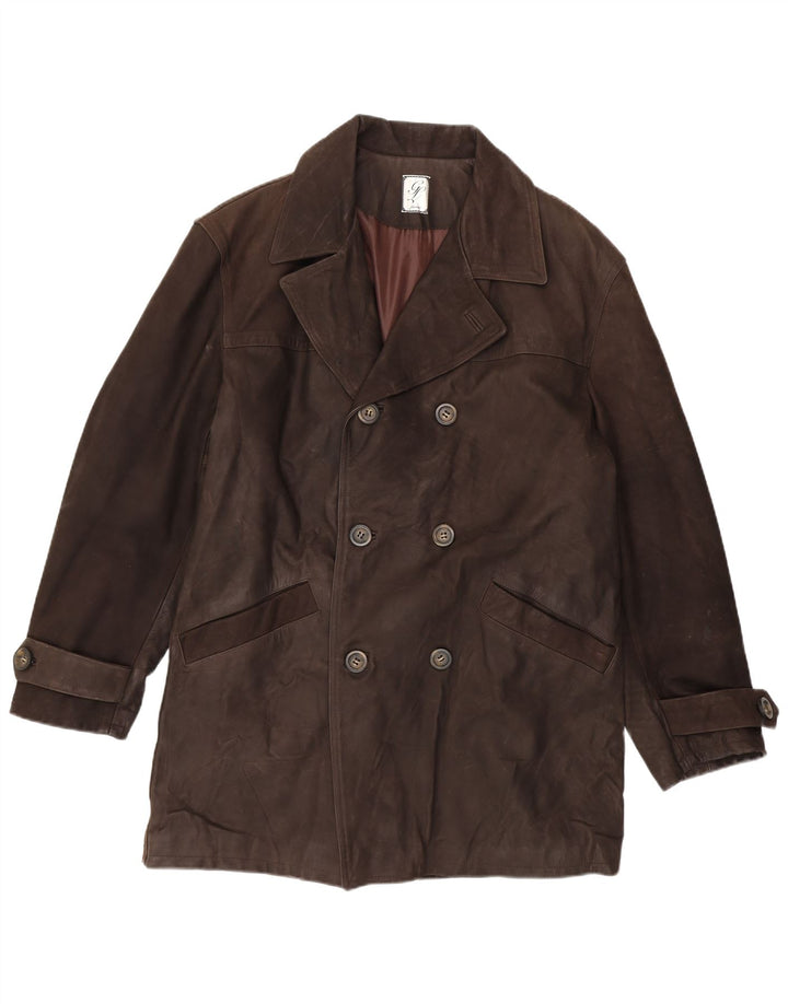 Cappotto in pelle doppiopetto vintage da uomo IT 54 2XL Pelle marrone