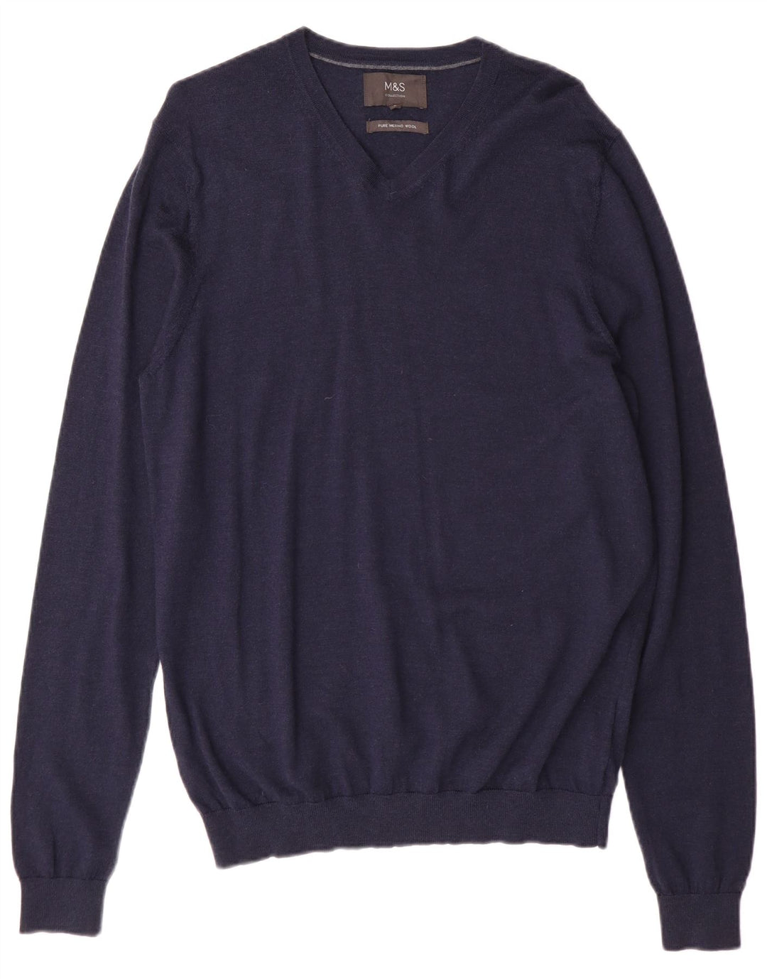 Maglione da uomo con scollo a V Marks & Spencer medio in lana merino blu navy