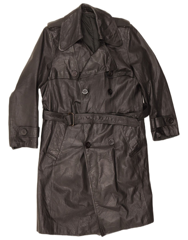 Cappotto in pelle vintage da uomo EU 46 piccolo nero