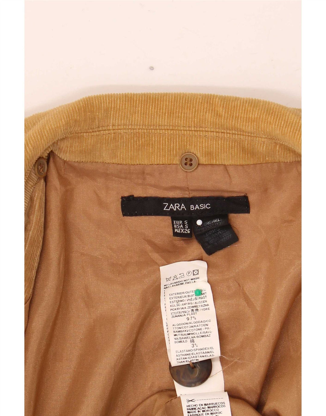 Giacca blazer in velluto a coste a 2 bottoni da donna Zara UK 10 piccola in cotone beige