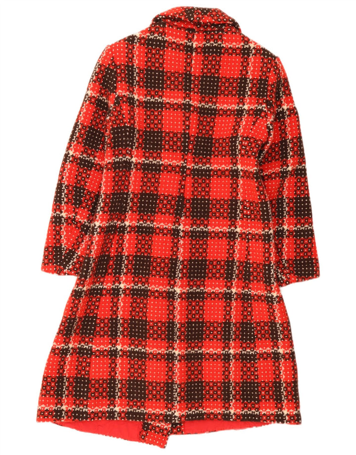 Cappotto doppiopetto vintage da donna UK 8 piccoli quadri rossi