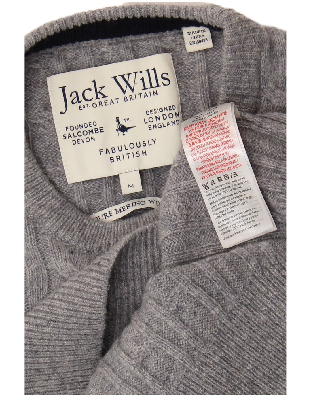 Maglione maglione girocollo da uomo Jack Wills UK 14 Lana merino grigio medio