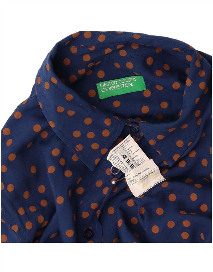 BENETTON Womens Tall Shirt UK 16 Large Blue Polka Dot Modal