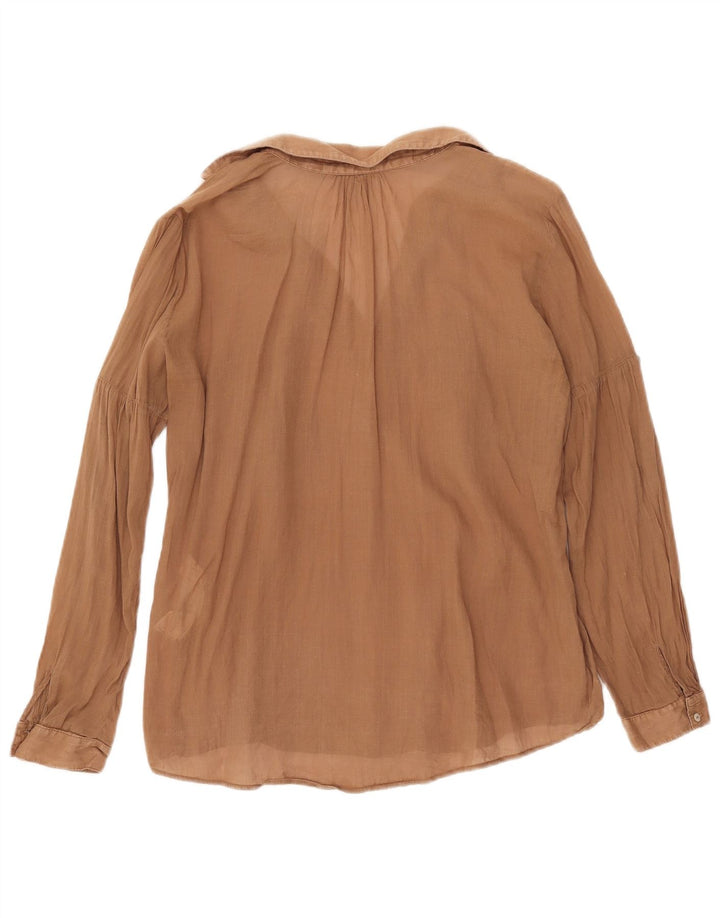 Top Zara da donna a maniche lunghe trasparente, camicetta trasparente UK 14 Ramie marrone medio