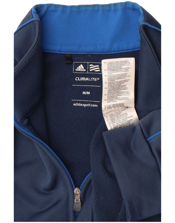 Adidas Uomo Climalite Zip Neck Pullover Tuta Top Blu Medio Poliestere